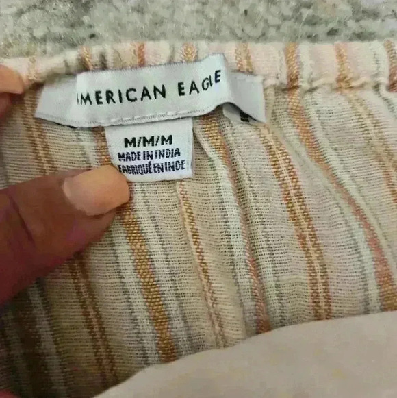 American Eagle Womens Peach Striped Pom Pom Boho Effortless Chic Trendy Romper M - Picture 8 of 12